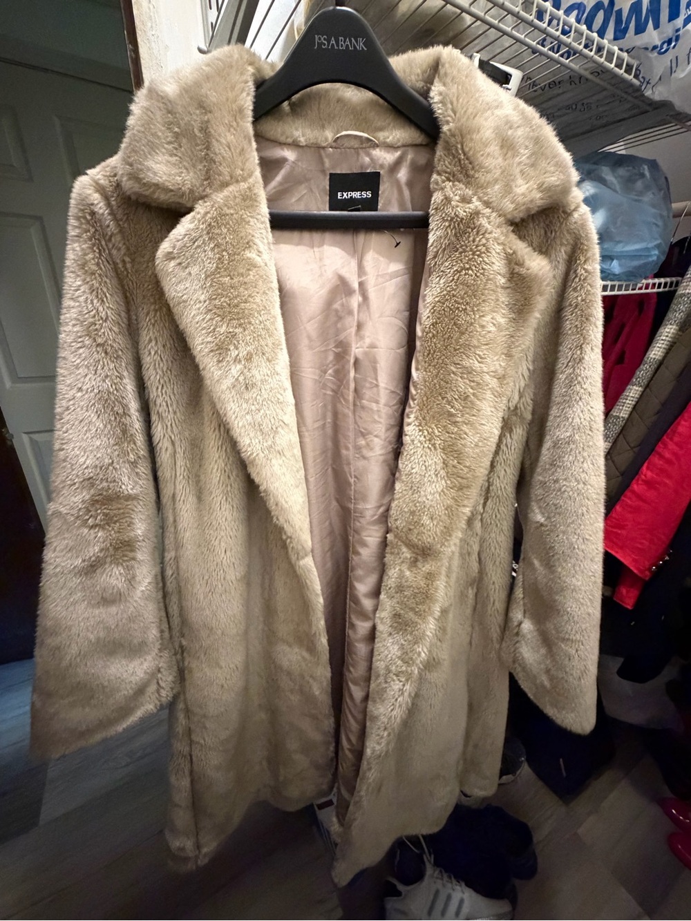 Express Plush Teddy Coat in Beige